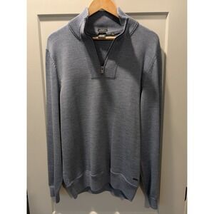 Hugo Boss Mens Quarter Zip Pullover Sweater Knit Finest Italian‎ Yarn Blue L
